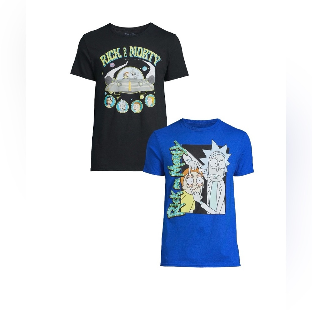 Rick and Morty Men’S T-Shirt Set  2 Black and Blue Size3X.
